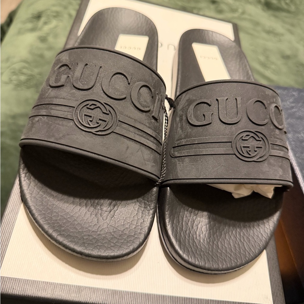Gucci Embossed Black Slides